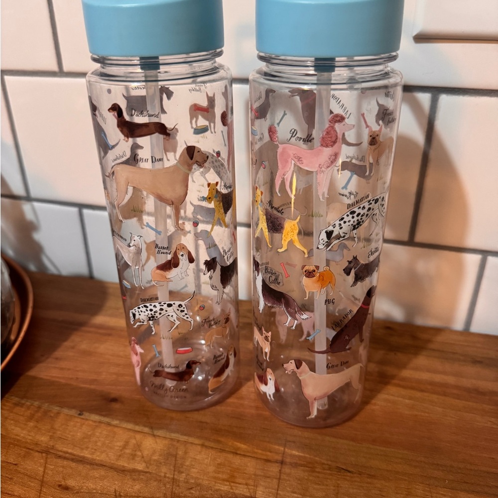 24oz Brand New Dog Print Water Plastic Bottles with Blue Lids